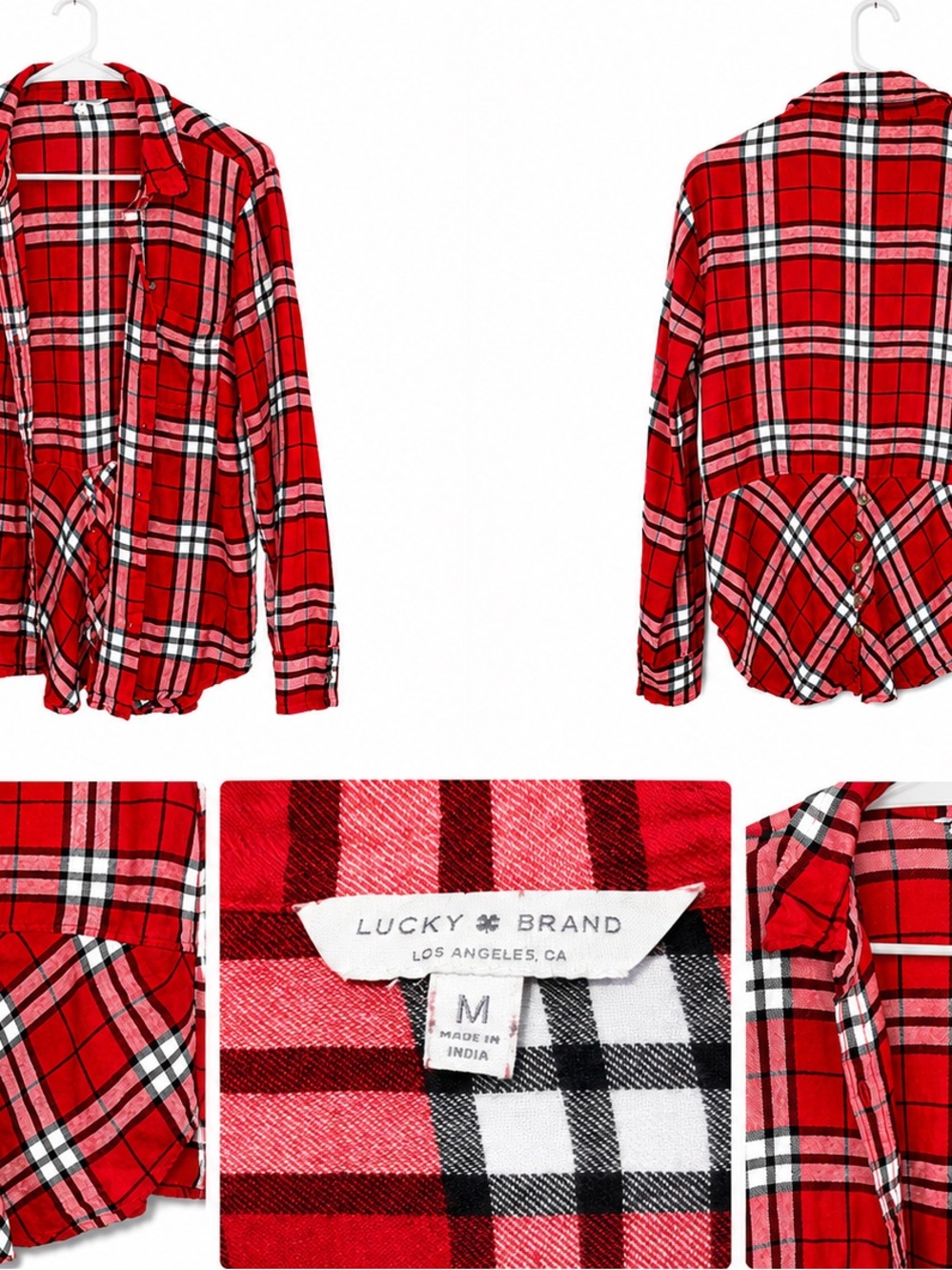 Lucky Brand Red and Black Plaid Button-Down Shirt